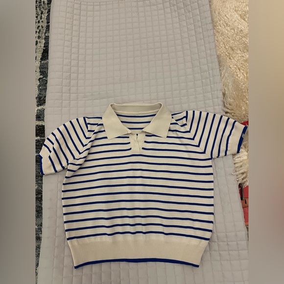 Tops - Blue and White Striped Kids Polo Shirt